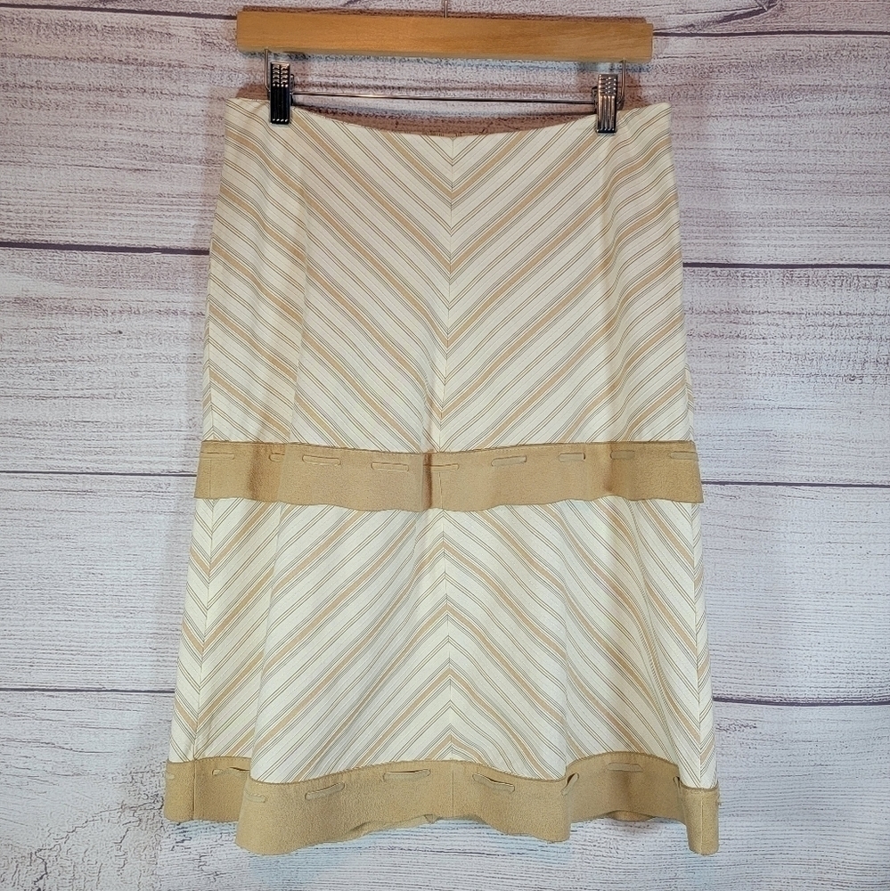 ELEMENTS By Vakko Striped Textured Skirt with Goat Suede Trim Size 6